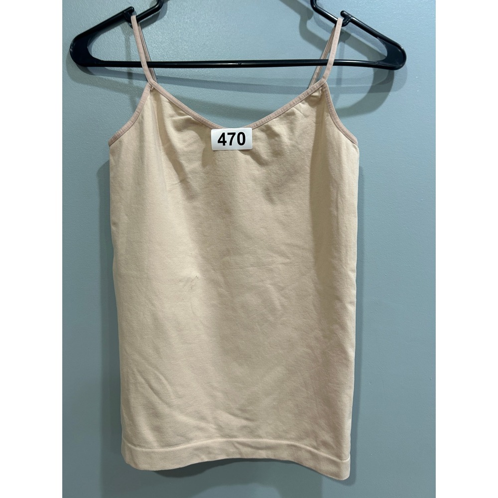 Womens Seamless Beige Camisole Spaghetti Strap V-Neck Stretch Tank Top Tan